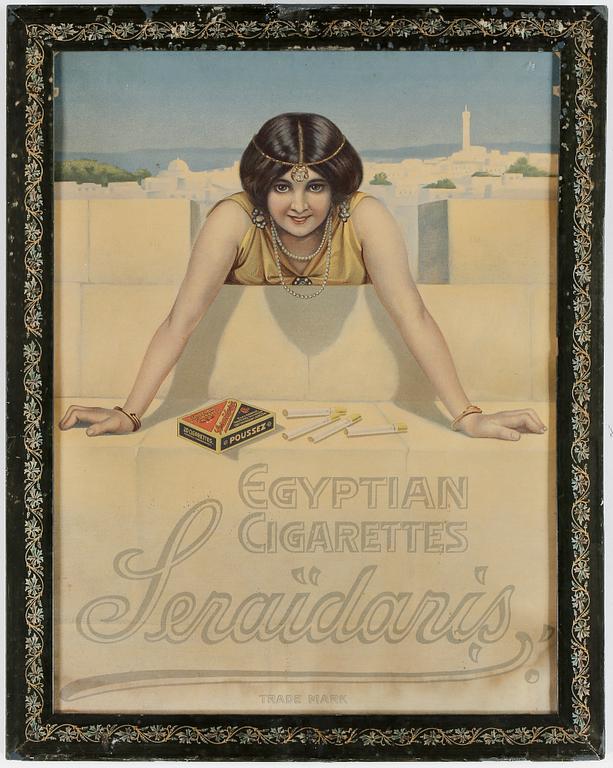 AFFISCH, "Egyptian cigarettes Seraïdaris", 1900-talets första hälft.