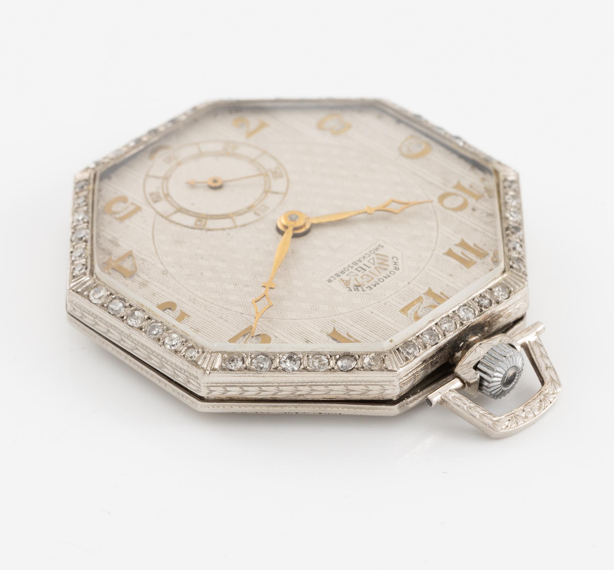 Invicta, Chronometer, pocket watch, platinum/diamonds, 43 mm.