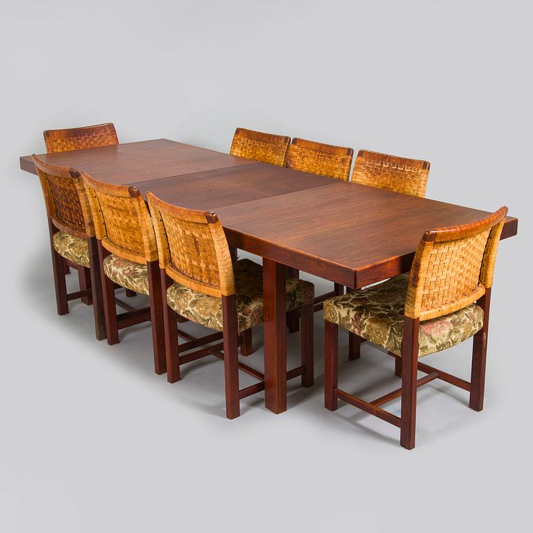Carl Gustaf Hiort af Ornäs, a mid-20th-century 'Näyttely Senior' dining table and 12 chairs for HMN Huonekalu Nupponen.