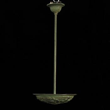 A bronze art déco ceiling light, Bracia Łopieńscy, Warszaw, 1920's/30's.
