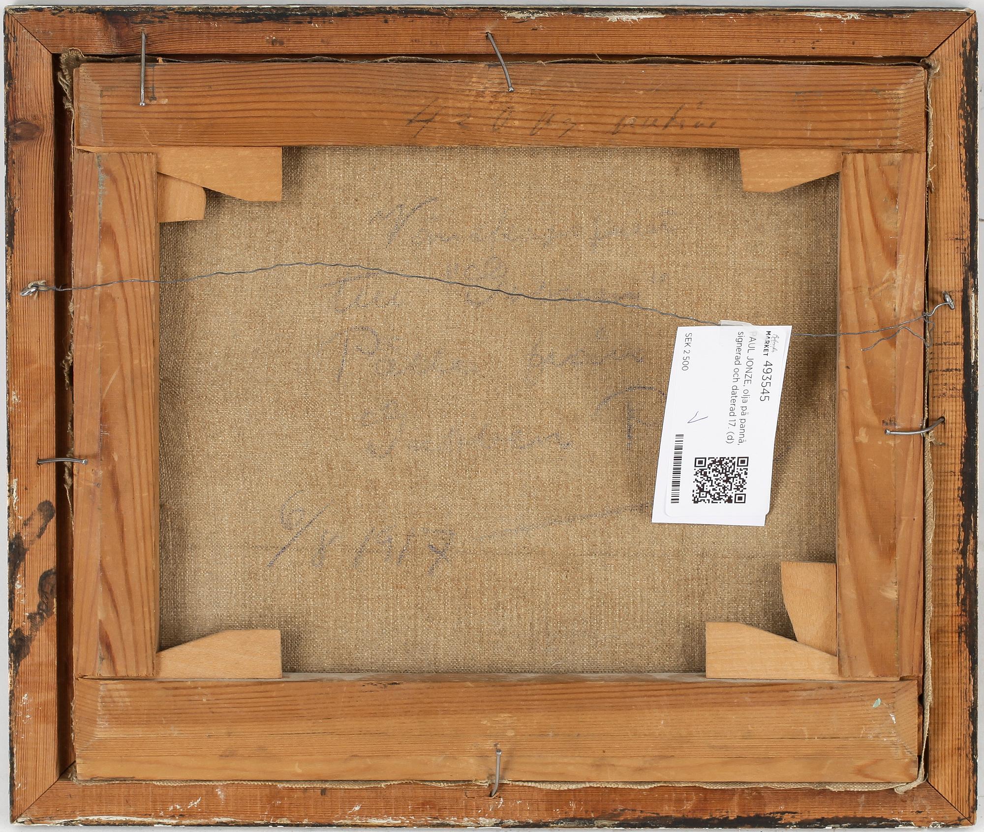 PAUL JONZE, olja på pannå, signerad och daterad 17.