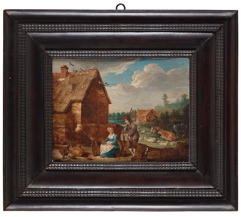 ABRAHAM TENIERS, hans krets, olja på pannå, signerad A. Teniers p.