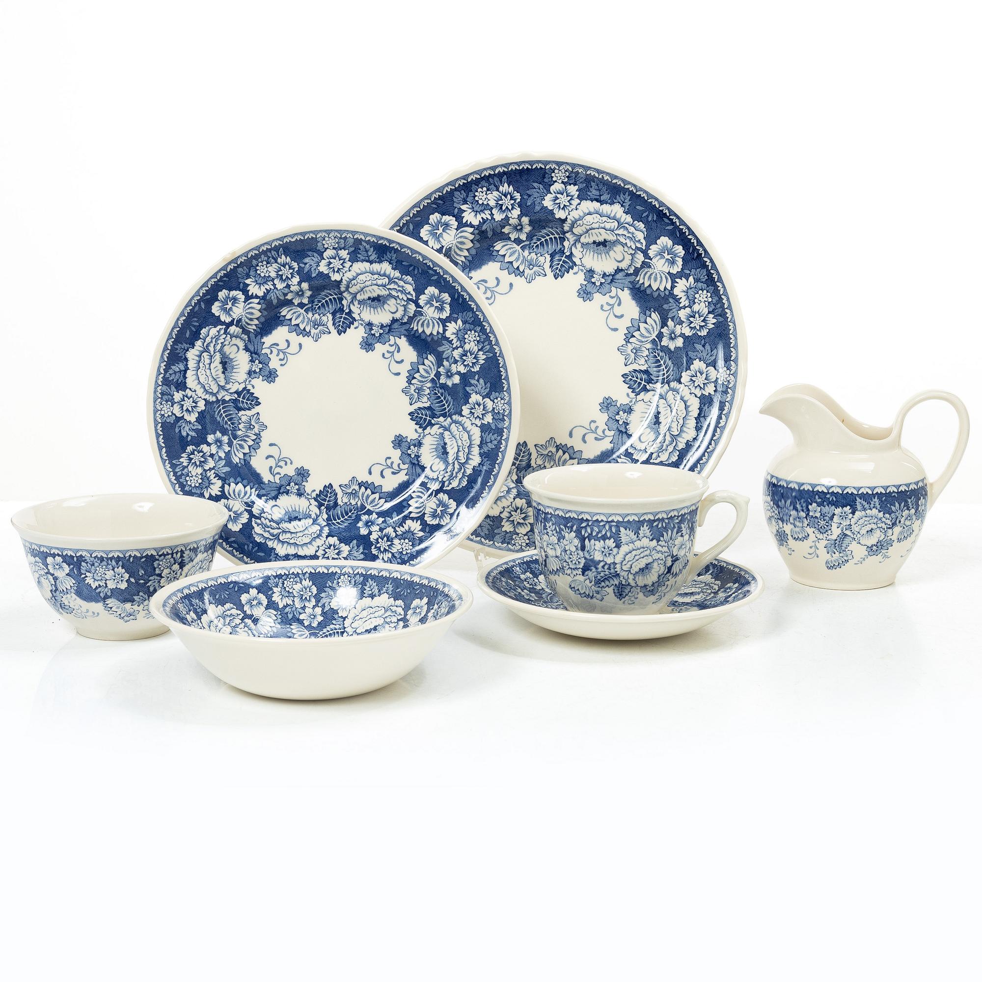 Servis, "Blue & White", 44 delar, flintgods, Mason's Crabtree & Evelyn, London, samtida.