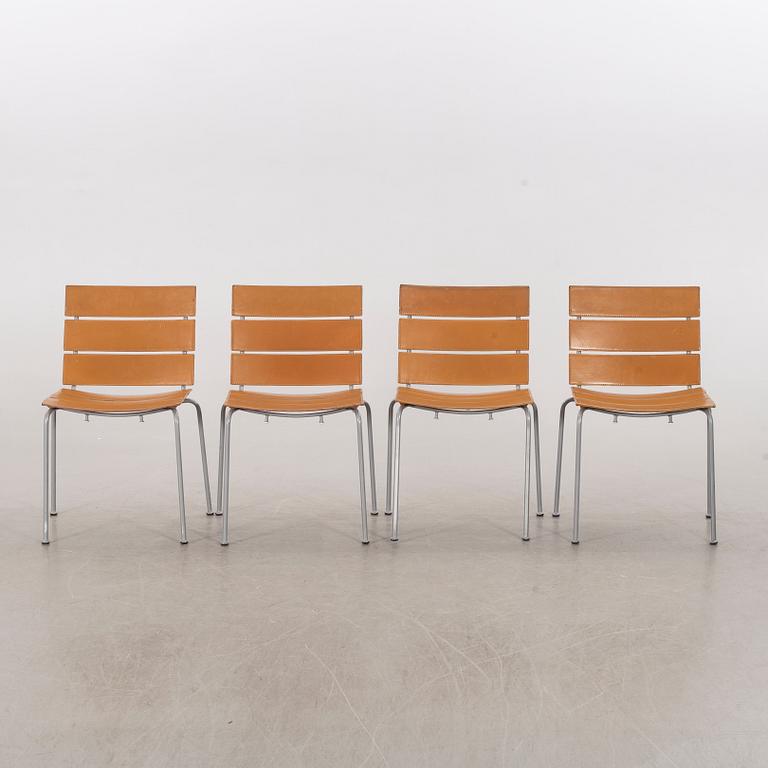 A set of four leather and metall chairs from Fasem, Italy, likely Giancarlo Vegni.