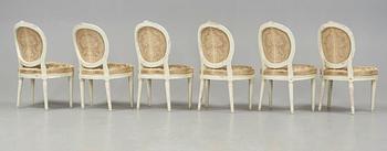 Six Gustavian late 18th century chairs.