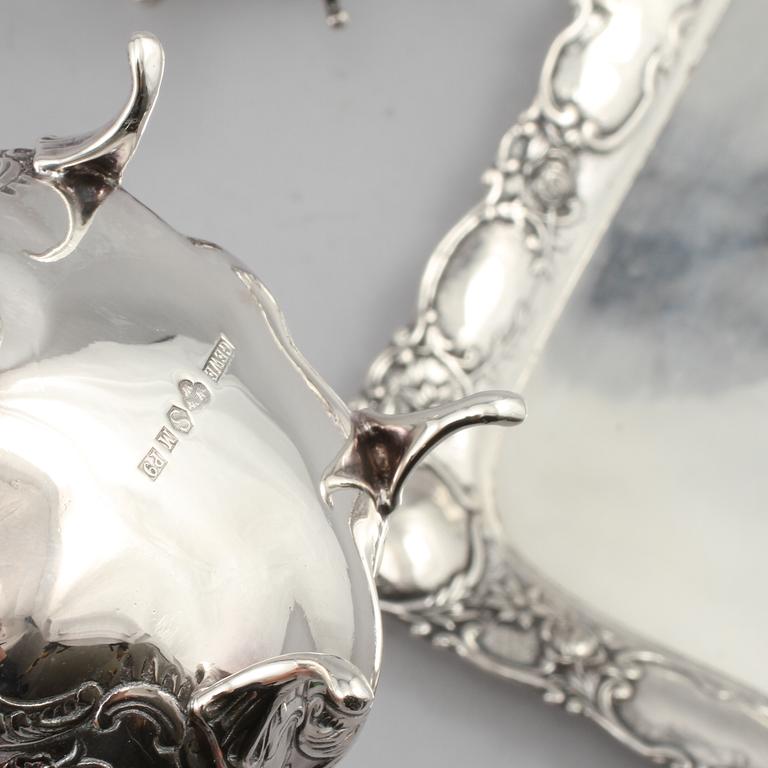 KAFFESERVIS, 4 delar, silver, rokokostil, Gewe, Malmö, 1965/1968, total vikt 1435 gram.