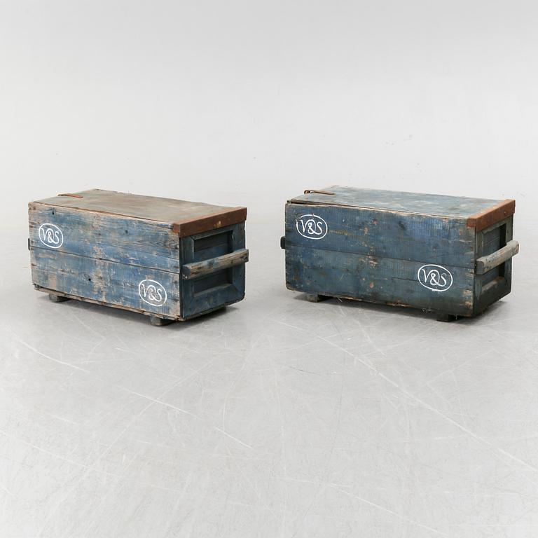 Two wooden boxes, early 1900's.