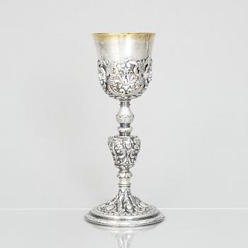 A 19th century parcel-gilt silver cup, unmarked. Renaissance style.
