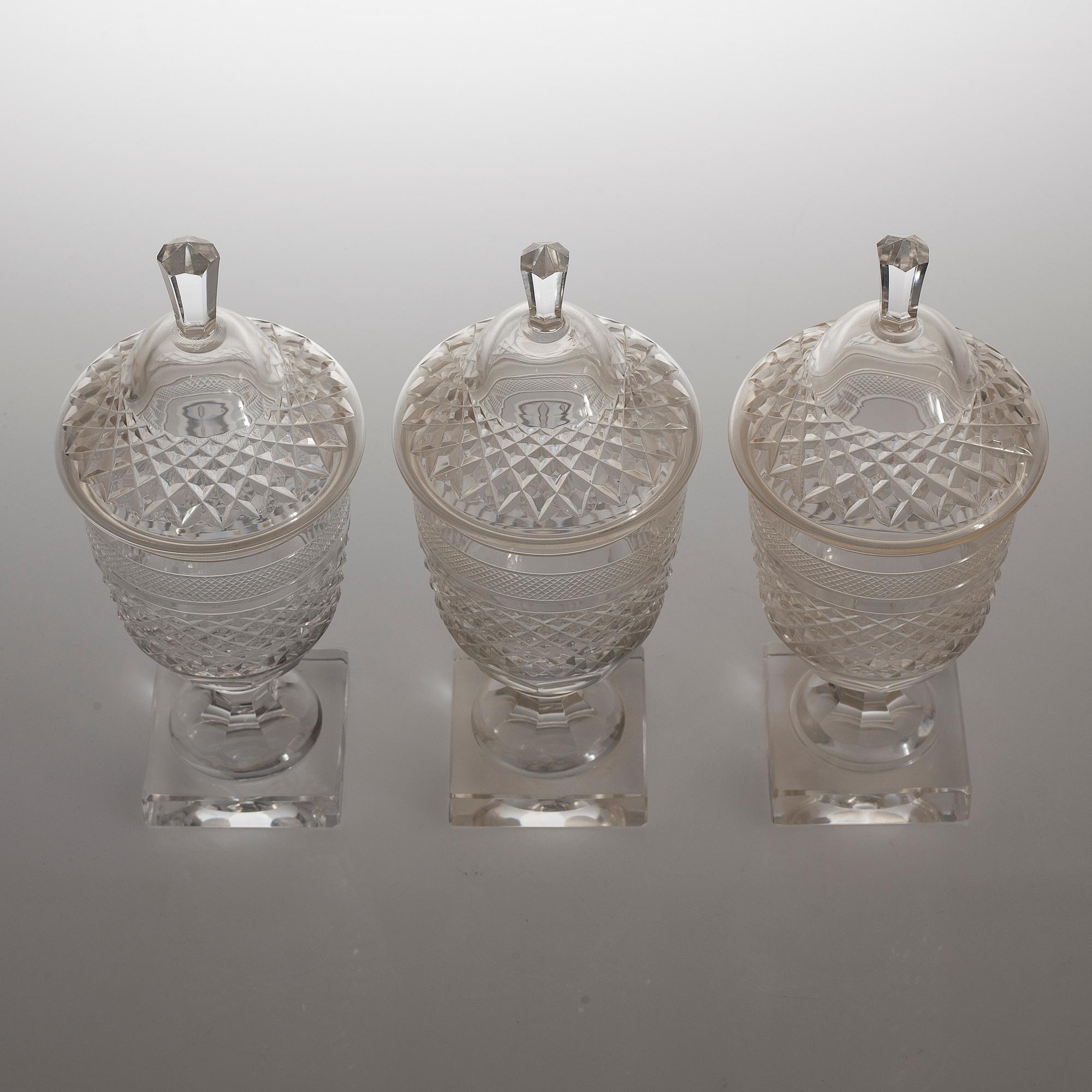 ELIS BERGH, three glass cups for Kosta, model "Kent", second half of the 20th century.
