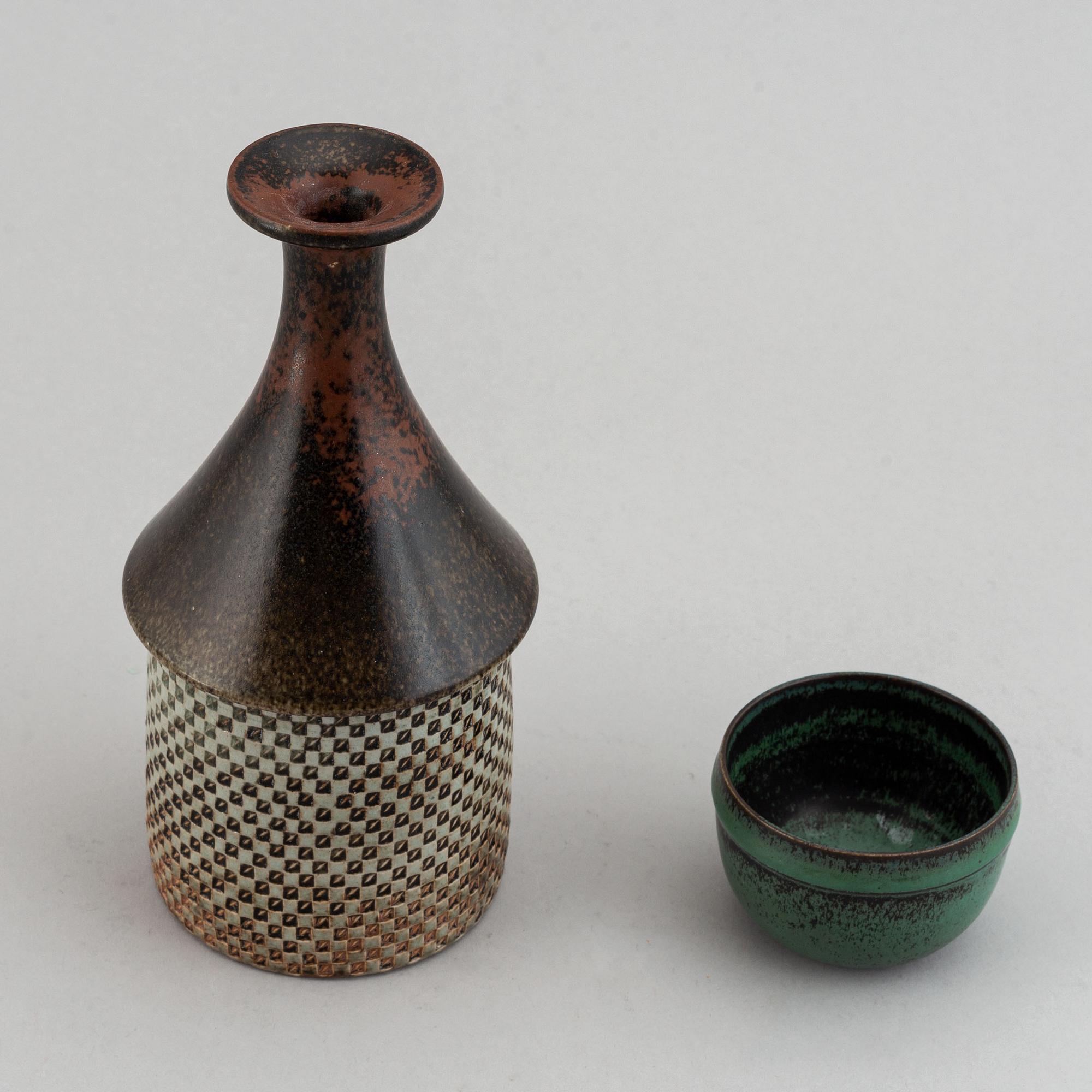Stig Lindberg, a stoneware small bowl and a vase, Gustavsberg Studio, Sweden.