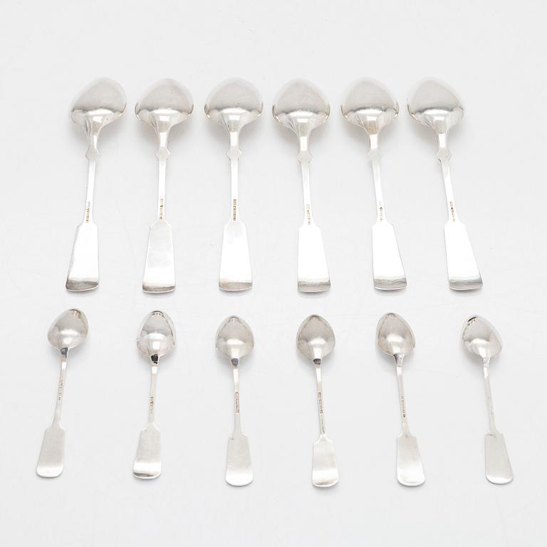 Cutlery set, 24 pieces, silver, Shell decorated handle, Finnish hallmarks, Turku, Hämeenlinna, Helsinki 1925-1953.