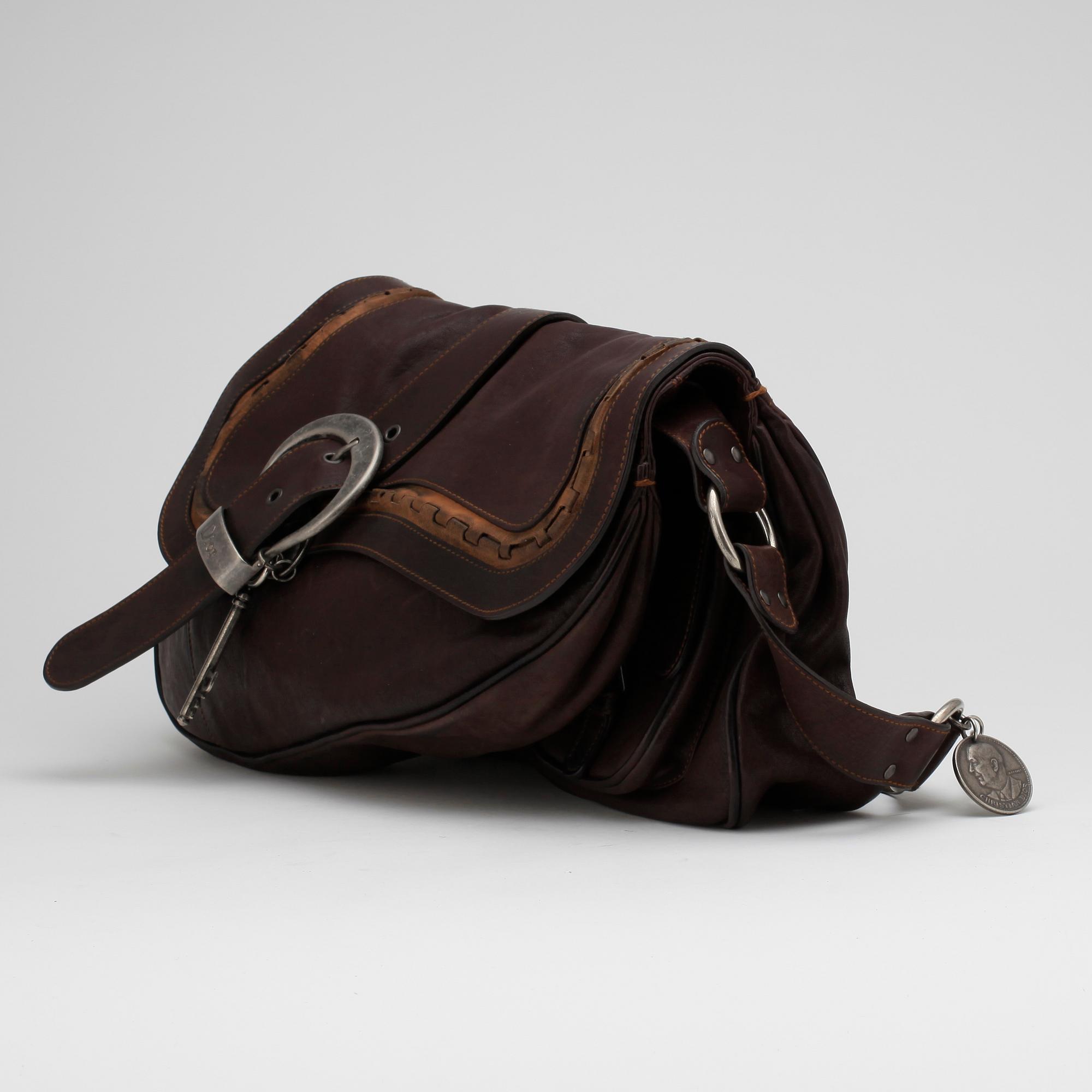 CHRISTIAN DIOR, a brown leather "Gaucho Large Double Saddle bag".