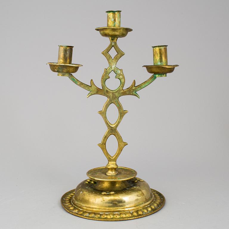 KANDELABER, mässing, s k "Blekinge-ljusstake", 1800-/1900-tal.