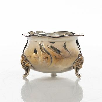 Wilhelm T Binder, sugar bowl, creamer, tray and sugar tong, silver, Schwäbisch Gmünd, Germany, 20th century.