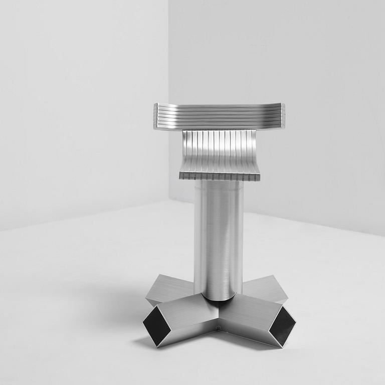 David Taylor, a unique stool, "Aluminium Stool (Guitar)", Studio Mellösaverken, Sweden, 2025.