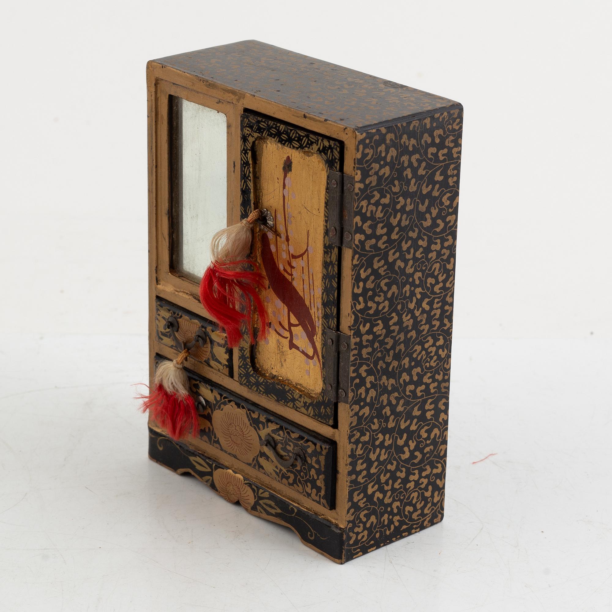 Doll, doll furniture, and table screen, Japan, wood, lacquer and paper, partly Showa, 20th century.