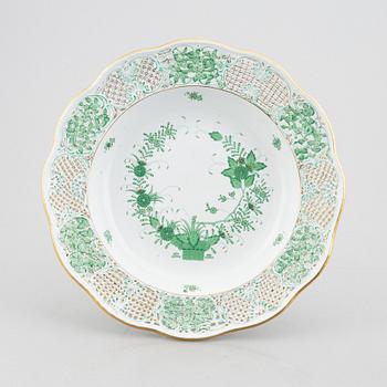 A 'Chinese Bouqet' / 'Green Apponyi' porcelain dish, Herend, Hungary, mid-20th century.