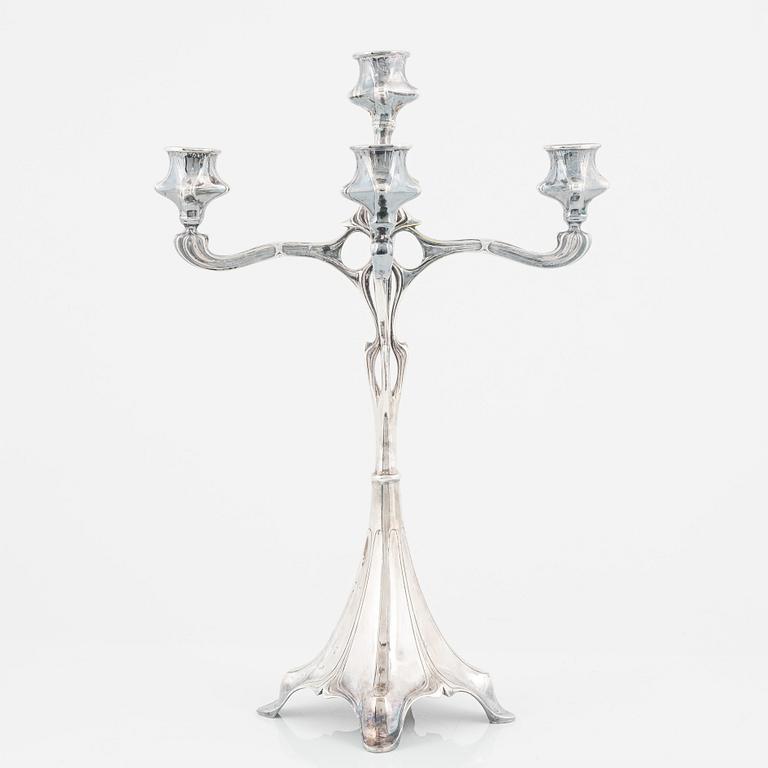 A silver plated Art Nouveau candelabra, early 20th Century.