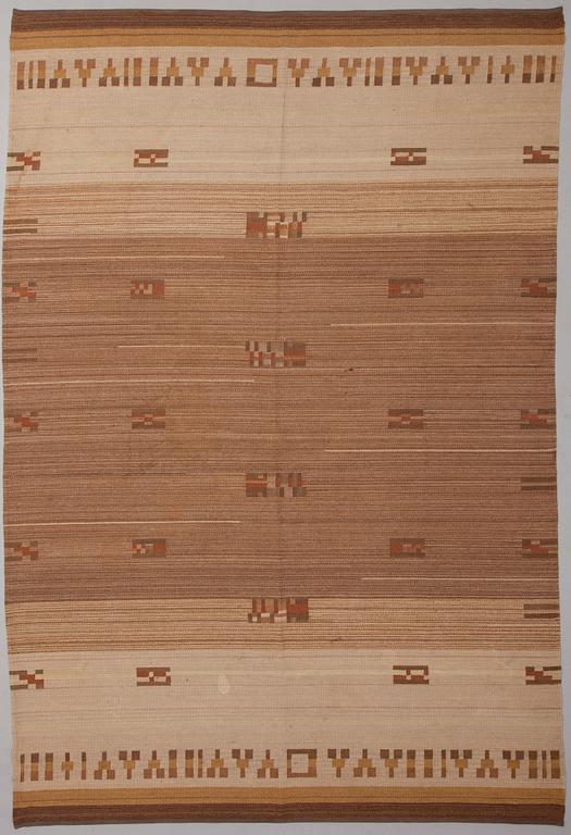 Impi Sotavalta, IMPI SOTAVALTA, A 1930s Finnish flat weave carpet for Kiikan Mattokutomo. Circa 358x244 cm.