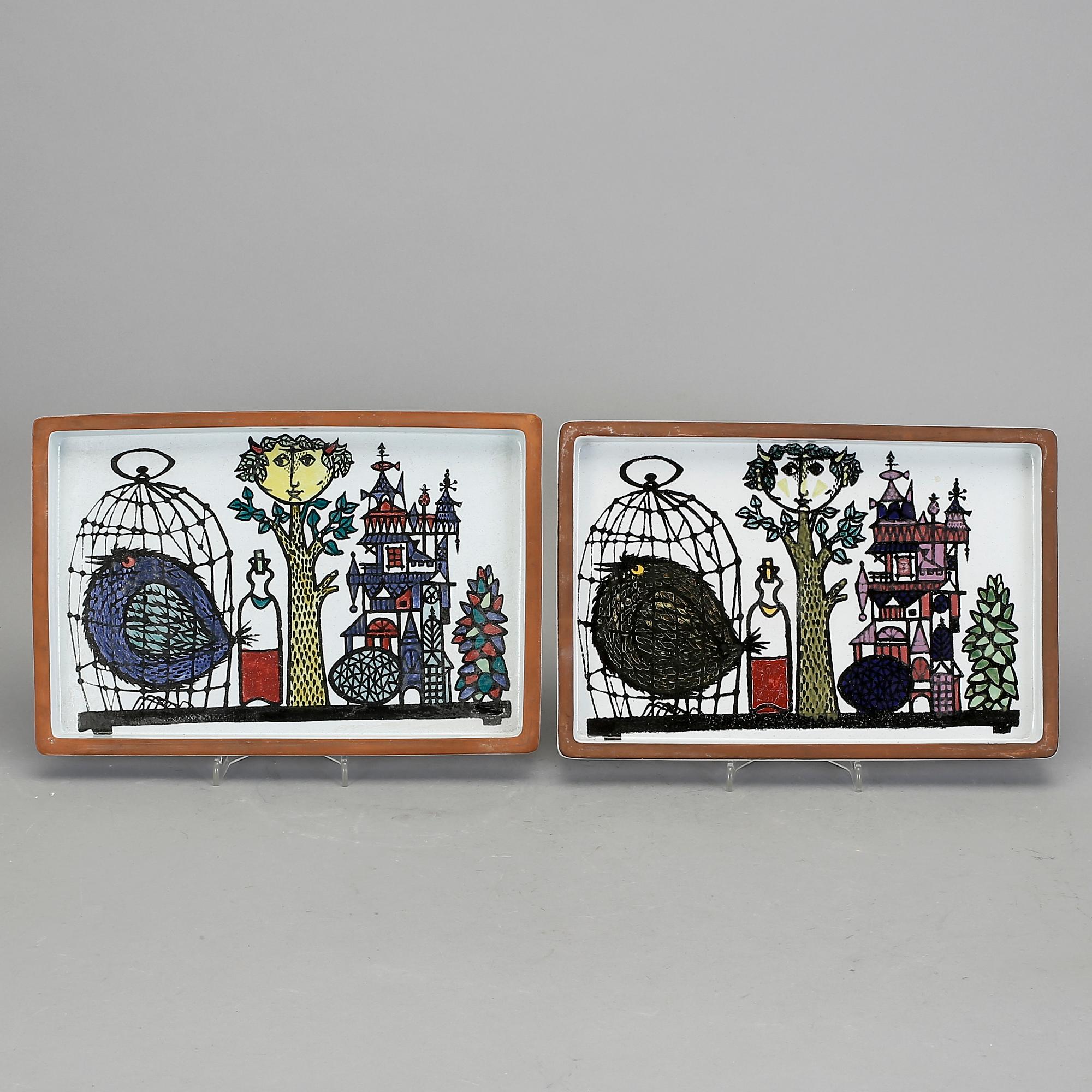 FAT, 2 stycken, Stig Lindberg, Gustavsberg studio, "Karneval", fajans. I produktion 1958-1962.