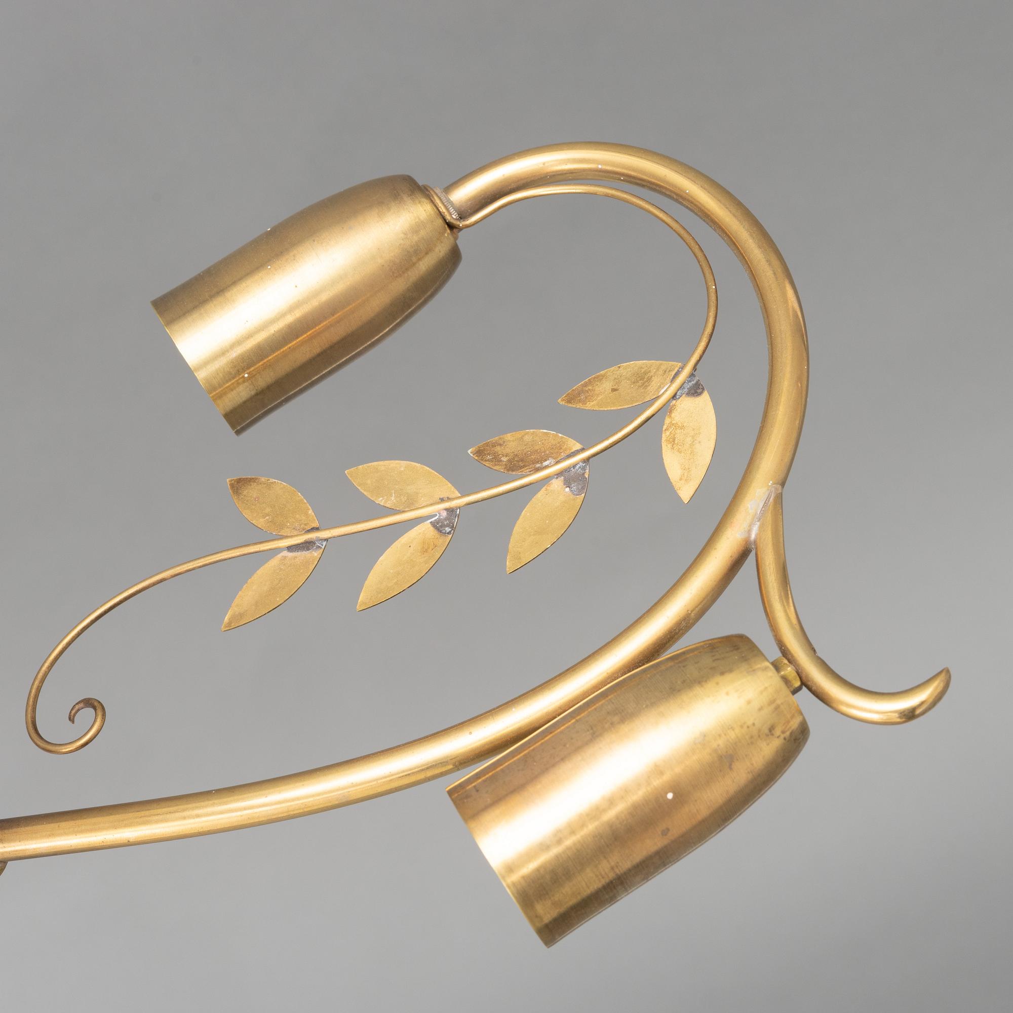 A brass ceiling lamp, marked K&H, Norway, mid 20th century.