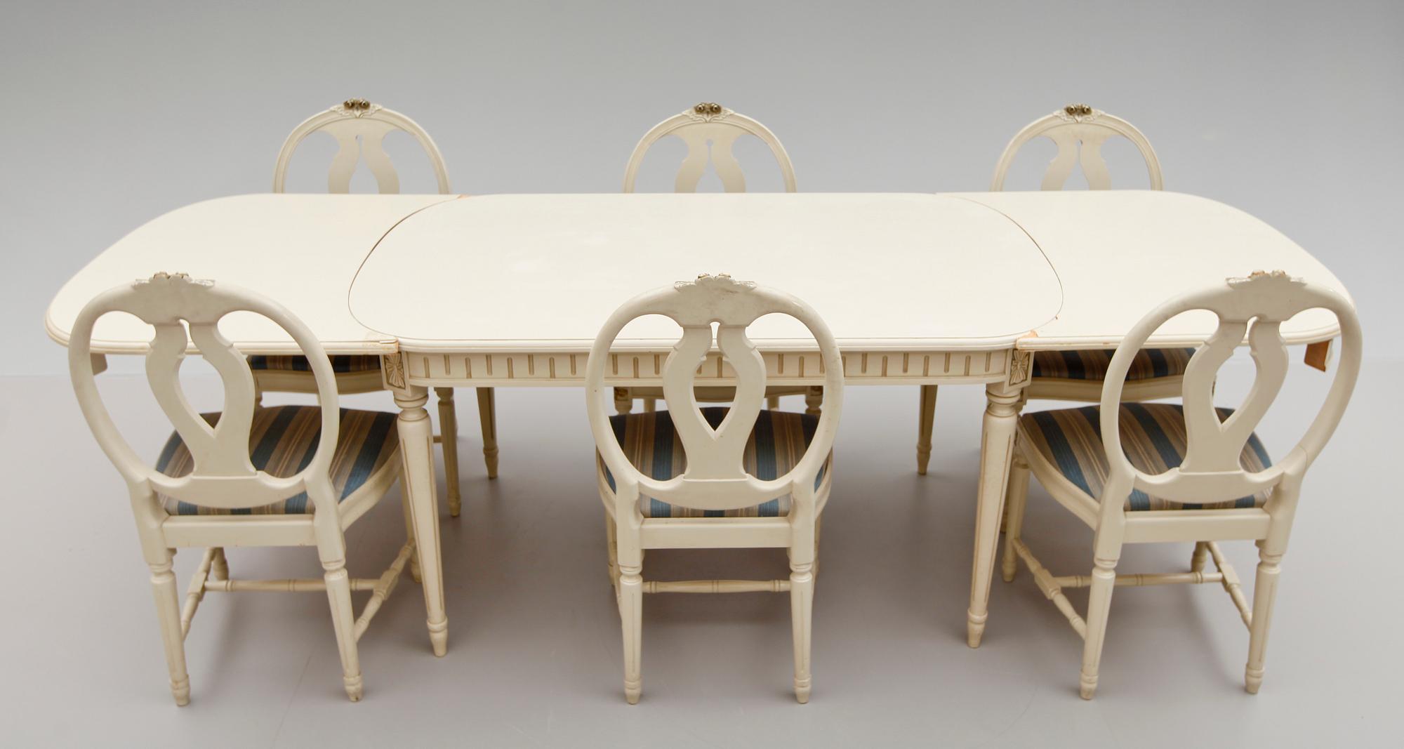 MATSALSMÖBEL, 7 delar, gustaviansk stil, 1900-talets andra hälft.