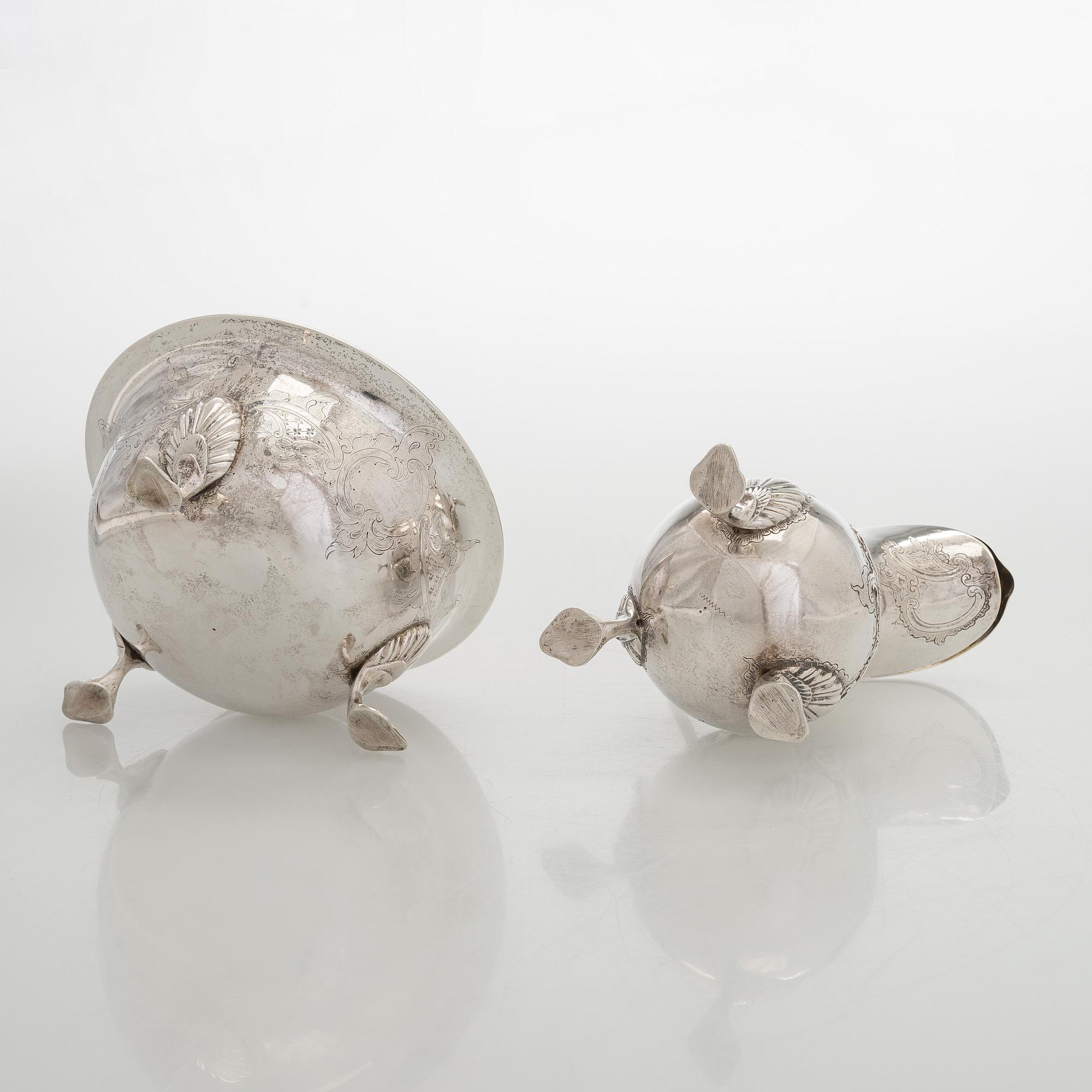 Kaffe- och teservis, 4 delar, silver, rokoko, Portugal, 1780-tal, olika silversmeder.