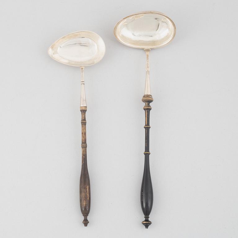 Two silver soup ladles, Sweden 19th Century.