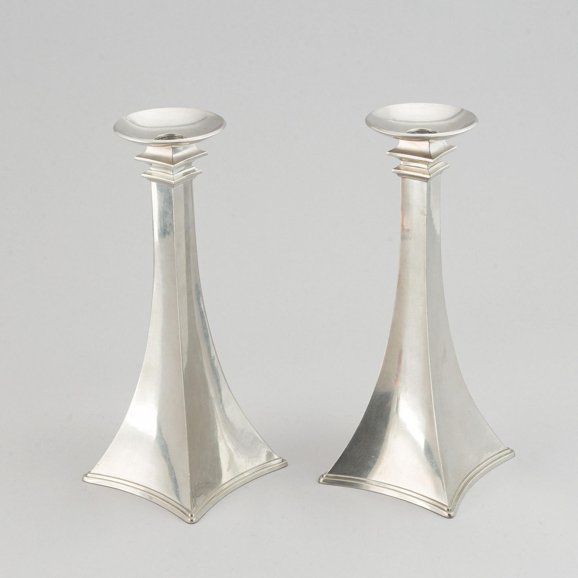 Just Andersen, ljusstakar, ett par, tenn, Danmark, 1920-30-tal.