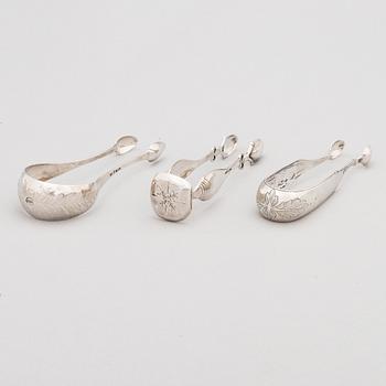 Sokeripihtejä, 3 kpl, hopeaa, Turku, Porvoo ja Göteborg 1841-46.