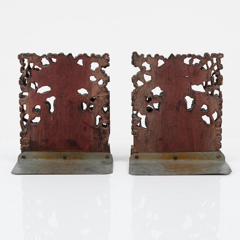 Two book ends made from Chinese wooden deocrative ornaments, early 20th Century.