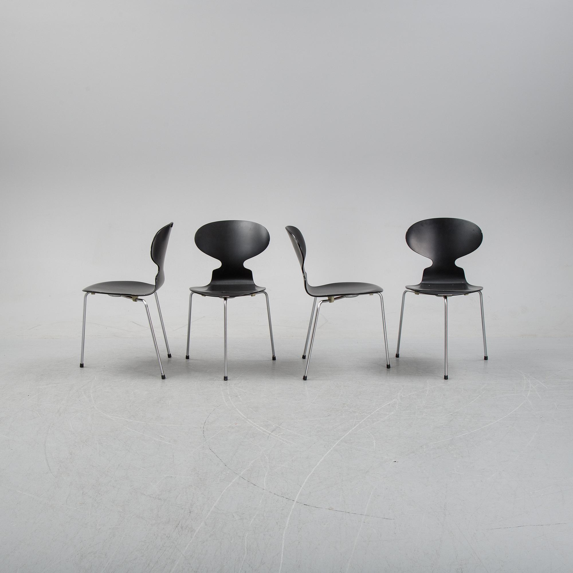 Four 'Ant chairs' by Arne Jacobsen for Fritz Hansen, designed 1952.