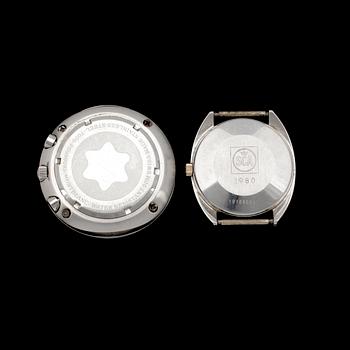 HERRARMBANDSUR, 2st, Longines Flagship, guld på stål. 1980 samt Montblanc 7050.