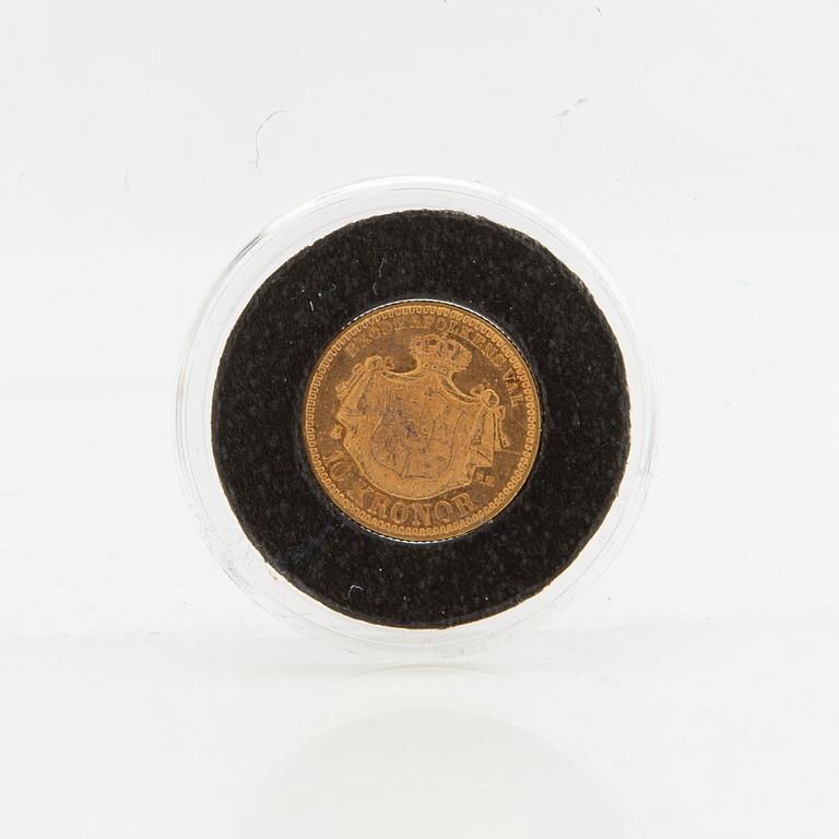 Guldmynt Sverige, Oscar II 10 kr, 1894.