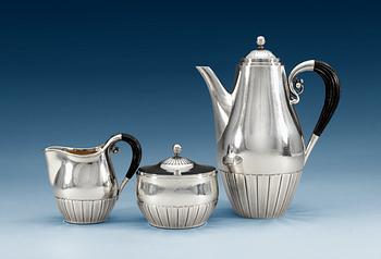 578. A Johan Rohde three pieces of coffee service by Georg Jensen, Copenhagen 1945-77.