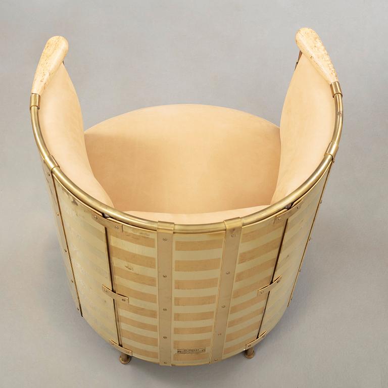 Mats Theselius, an 'El Dorado' leather and brass armchair, Källemo, Sweden post 2002.