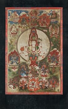 18. THANGKA, akvarell på papper. Tibet, 17/1800-tal.