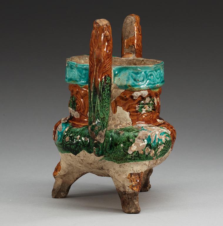 A glazed pottery tripod censer, Ming dynasty, 16th Century.