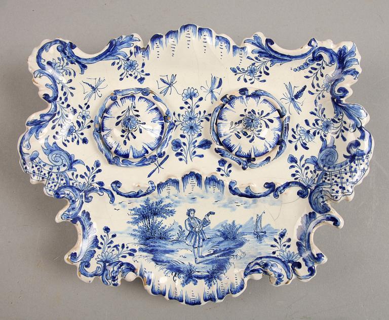 SKRIVSTÄLL, fajans, Anthoni Kriusweg, Delft, Holland, 1700-tal.