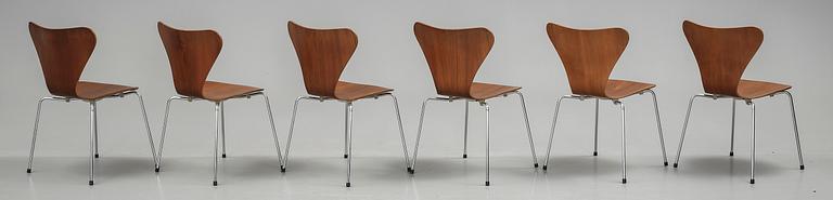 STOLAR, "Sjuan", 6 st, Arne Jacobsen, Fritz Hansen, 1960-tal.