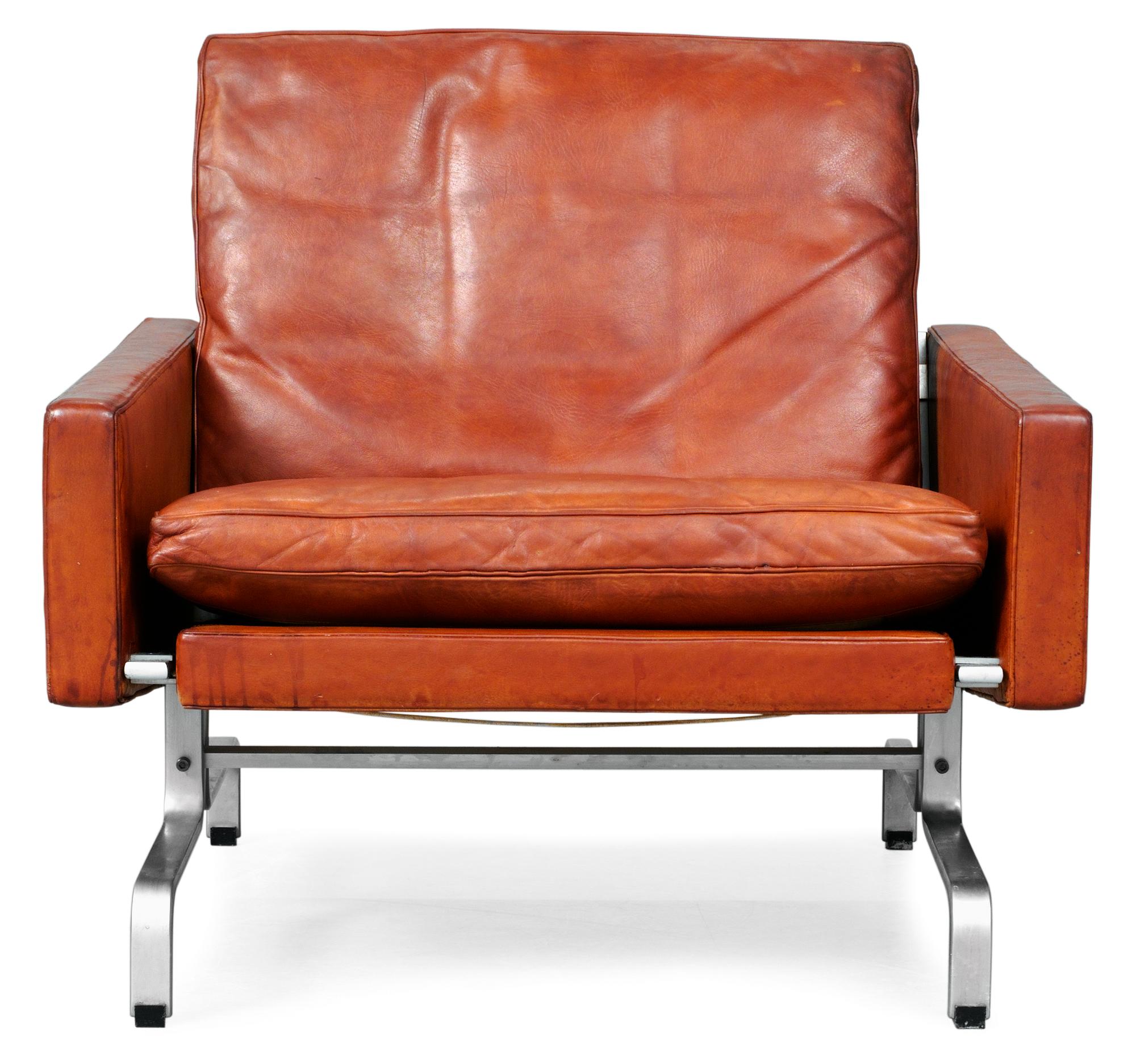 A Poul Kjaerholm brown leather and steel armchair "PK-31", E Kold Christensen, Denmark, 1960's, maker's mark in the steel.