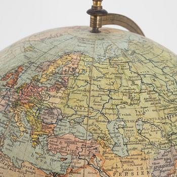 Jordglob, "Professor Dr Krauses Nya Handels- och samfärdsglob", Leipzig, Tyskland, 1910/20-tal.