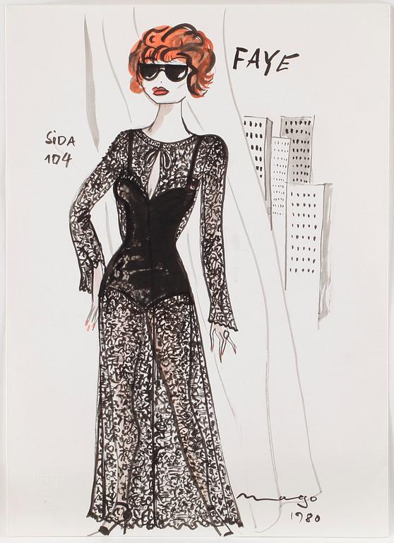 MAX GOLDSTEIN (MAGO) akvarellteckningar, kostymskisser och blyertsteckningar, ca 70 st, bl a 1940-tal, delvis sign.