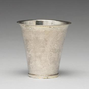 A Swedish 18th century silver beaker, mark of Casimir Friedrich Meidt, Karlskrona 1729.