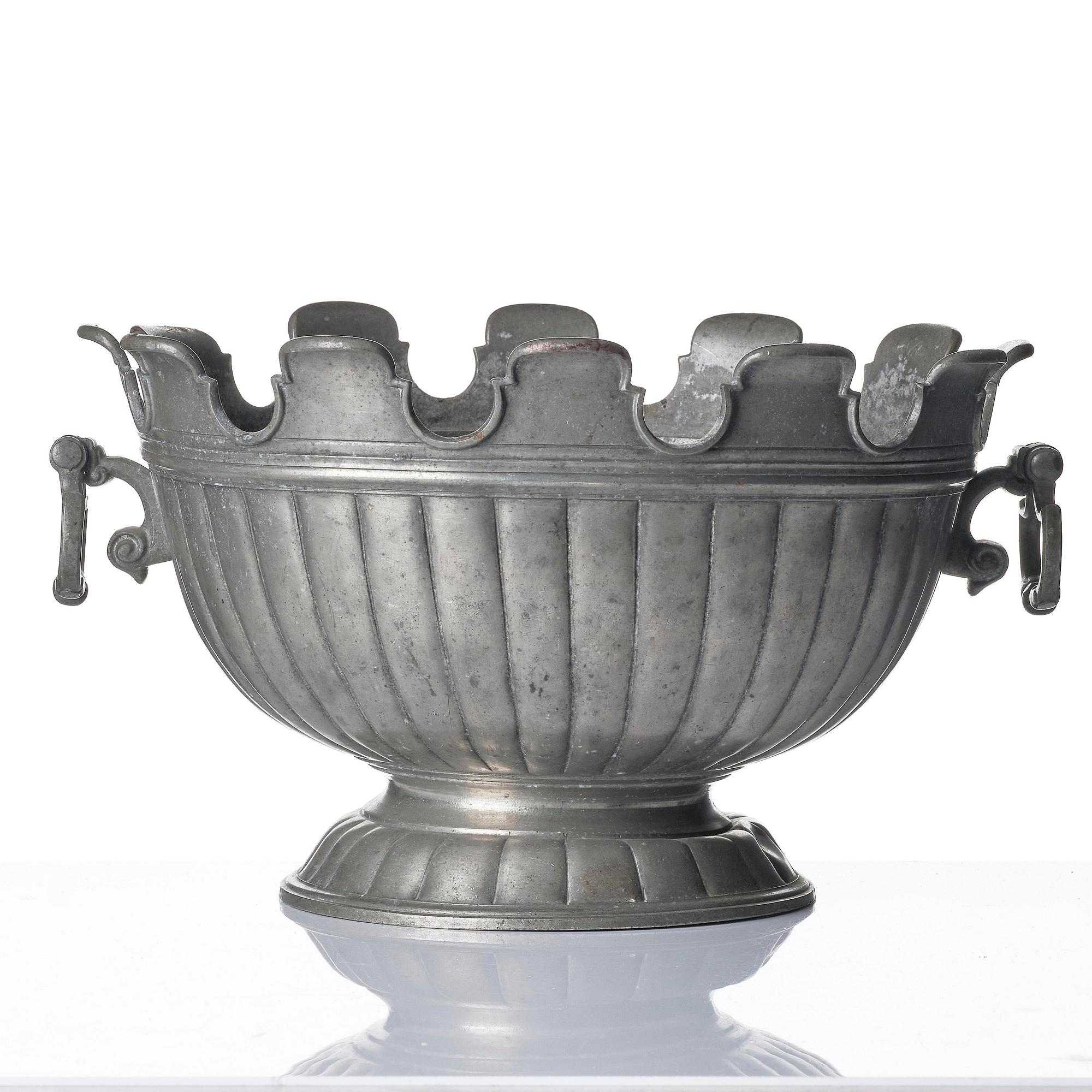 Wine cooler with underplate, probably Germany, 19th century, and platter, Sweden, 18th century. Baroque style.