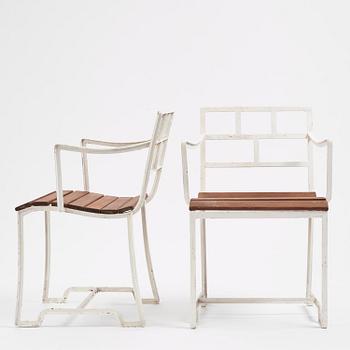 Carl Hörvik, a garden furniture set, a table and a pair of chairs, possibly produced by Thulins vagnfabrik, Skillingaryd, Sweden.