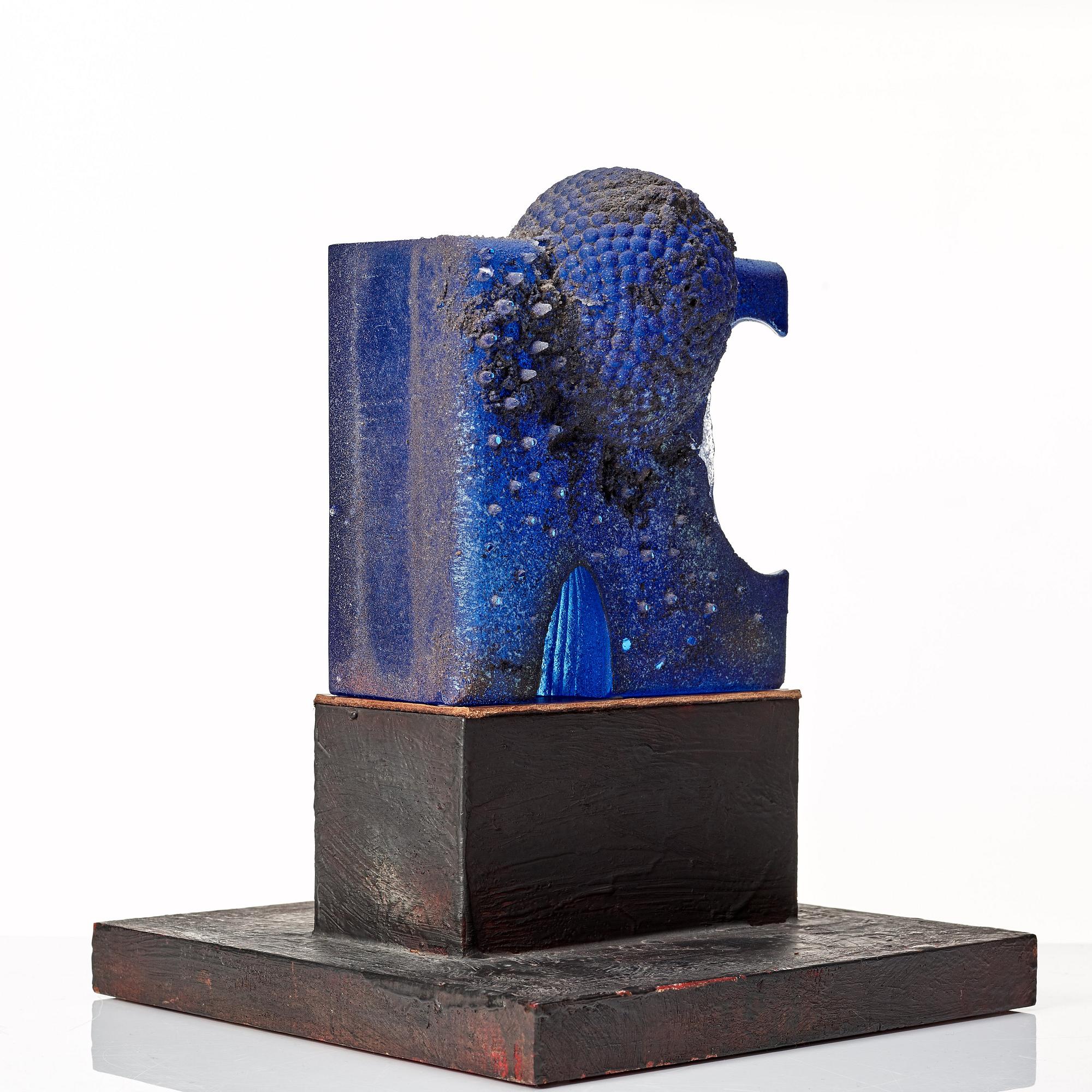 Bertil Vallien, a unique sand cast blue glass sculpture, Kosa Boda, Sweden.