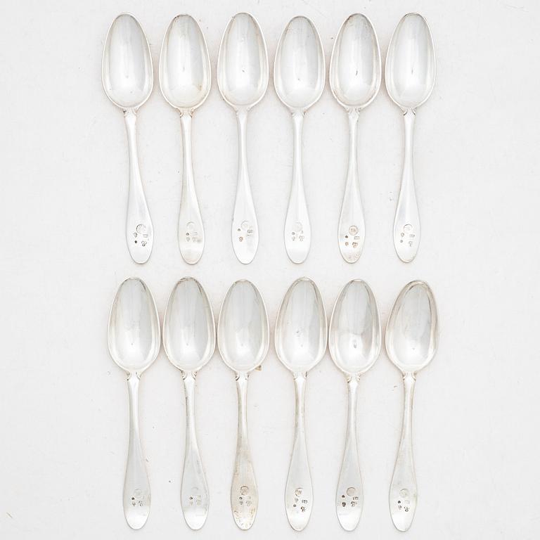 Jacob Blomsterwall, twelve silver spoons, Gothenburg 1796.