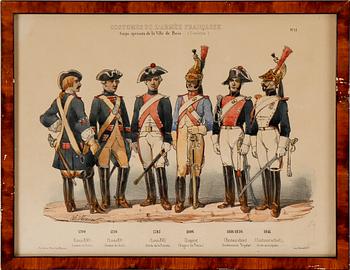 LITOGRAFISKA UNIFORMPLANSCHER, 8 st, Costumes de l'armée Française, 1800-talets slut.