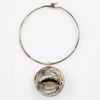 Lars Arby, pendant with neck ring, sterling silver with tourmalines, Gothenburg 1970 and 1974.